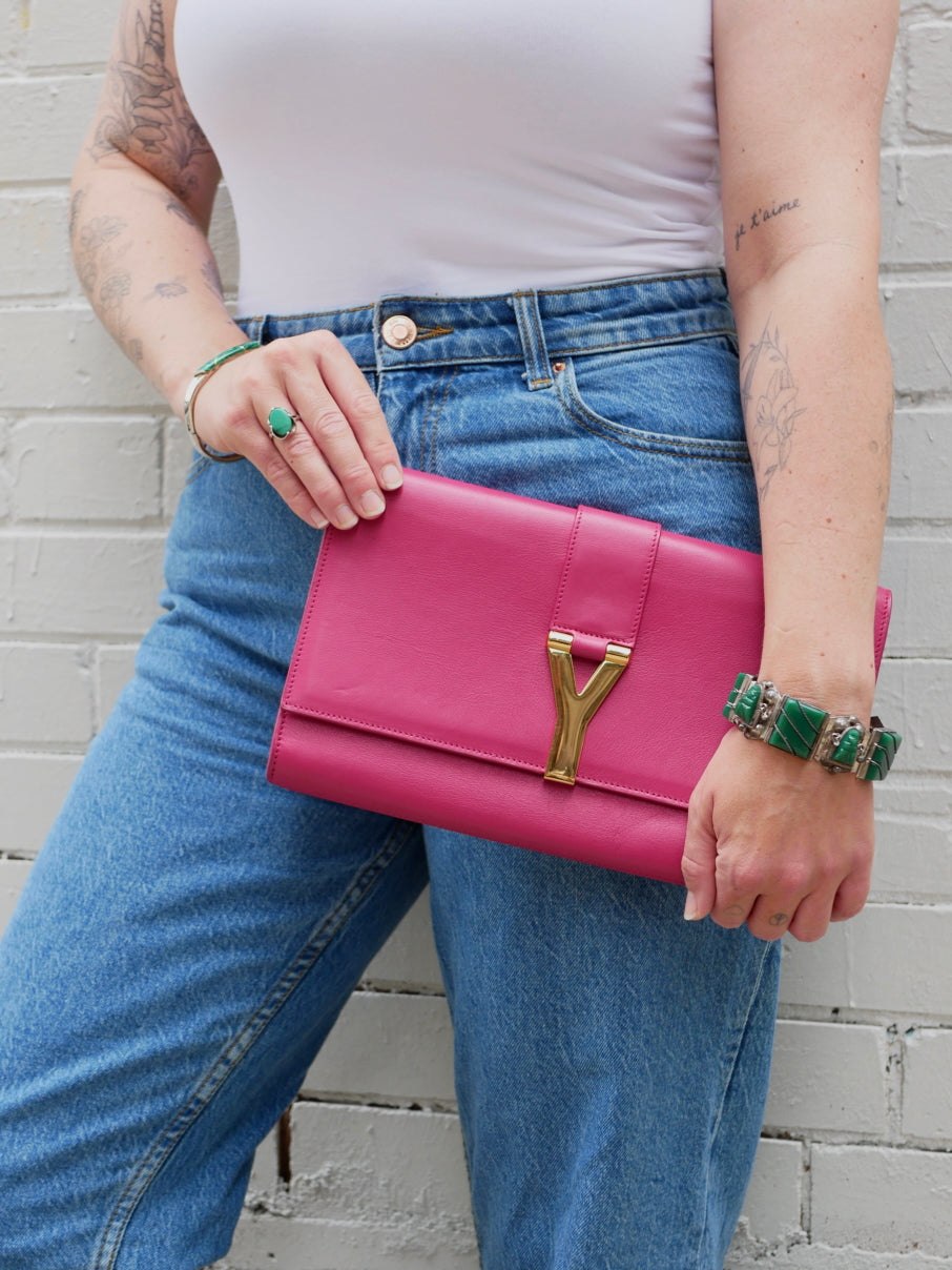 YSL Leather Classic Y Clutch
