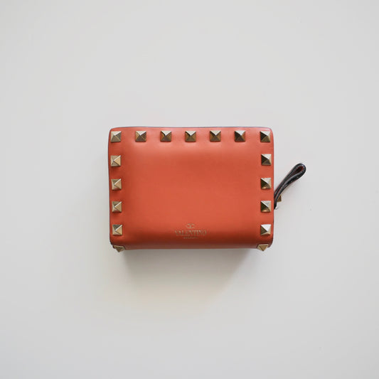 Valentino Leather Rockstud Mini Zippy Bifold