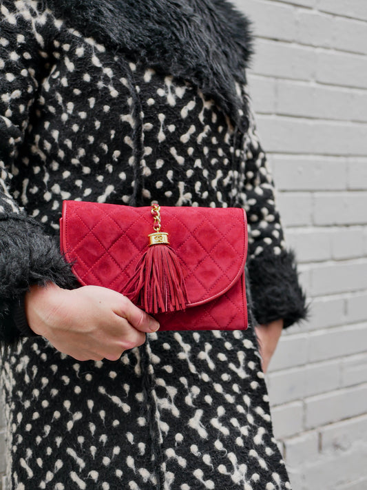 Chanel Vintage Suede Tassel Clutch