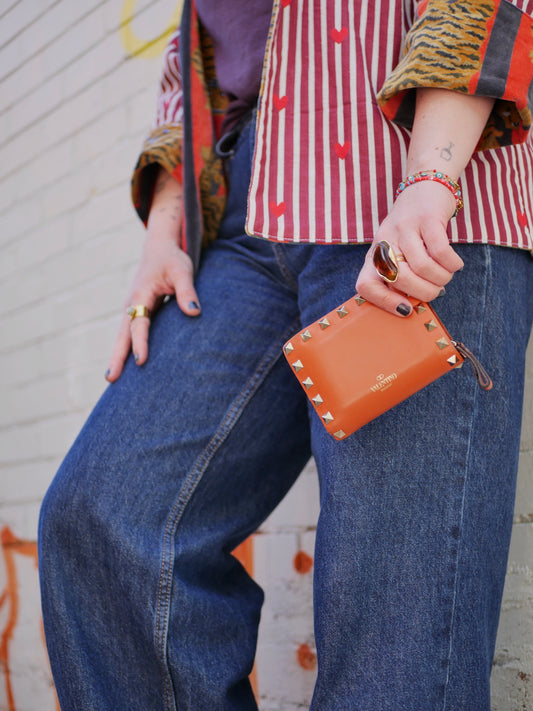 Valentino Leather Rockstud Mini Zippy Bifold