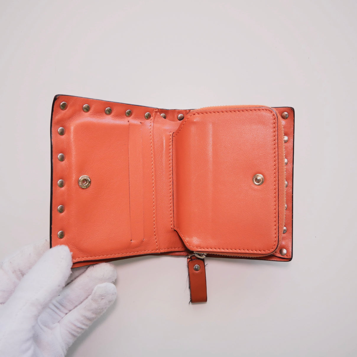 Valentino Leather Rockstud Mini Zippy Bifold